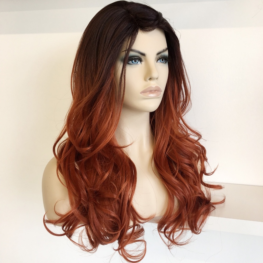 20" Side Part Black Copper Color Wavy Wig | Sophia - Picture 3 of 8